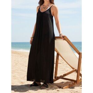Raviya M Sleeveless Cover-Up Maxi Dress Sheer Strappy Cross Open Back Swimwear